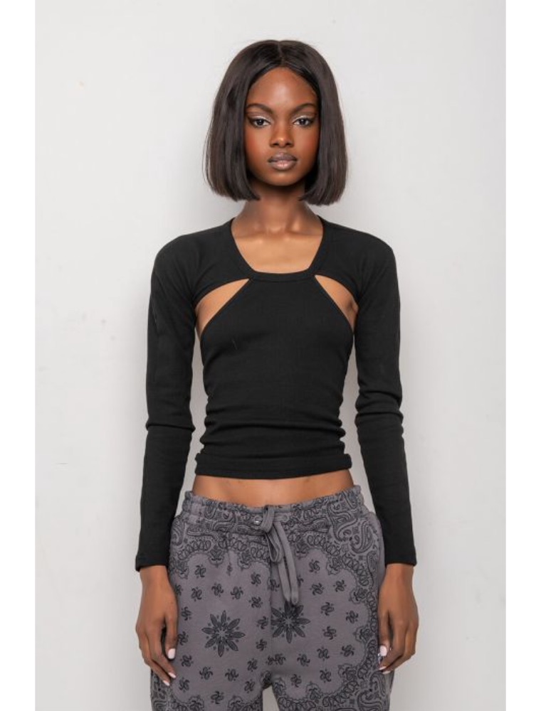 A.KOM // WOMEN'S RIBBED OPEN-BACK LONG SLEEVE TOP - Image 2