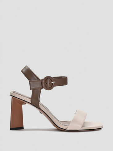 VITTO ROSSI // SQUARE TOE COLOR BLOCK SANDALS, BEIGE