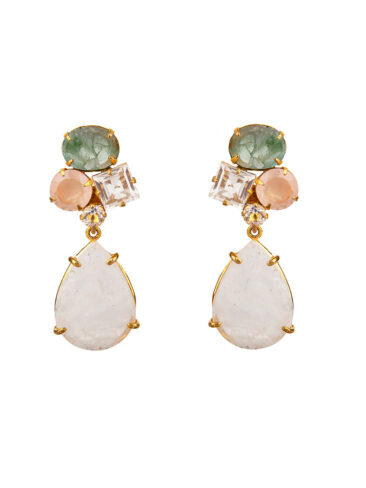 BOUNKIT // FLUORITE, ROSE QUARTZ, AND MOONSTONE EARRINGS