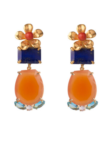 BOUNKIT // EARRING SET W/ LAPIS, CORAL, CARNELIAN, AND BLUE QUARTZ