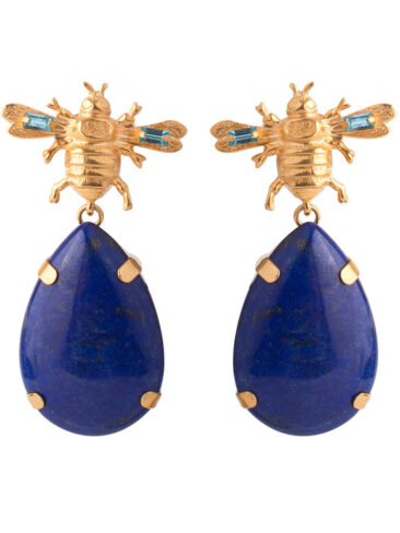 BOUNKIT // EARRINGS SET W/ BEE W/ BLUE CZ BAGUETTES AND LAPIS