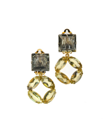 BOUNKIT // LABRADORITE STONE EARRINGS W/ LEMON QUARTZ CIRCLE