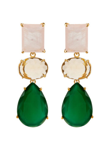 BOUNKIT // EARRING SET W/ ROSE QUARTZ, LEMON QUARTZ, AND GREEN ONYX