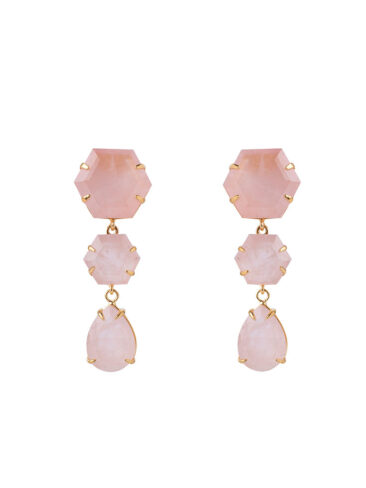 BOUNKIT // EARRING SET W/ ROSE QUARTZ HEXAGON AND PEAR DROP