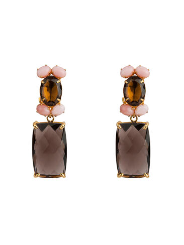 BOUNKIT // EARRINGS SET W/ SMOKY QUARTZ AND PINK OPAL