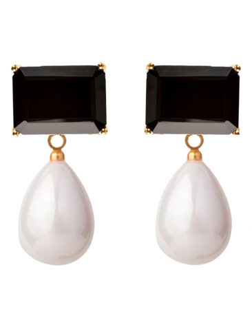 BOUNKIT // EARRING SET W/ RECTANGLE BLACK ONYX AND SEA SHELL PEARL DROP