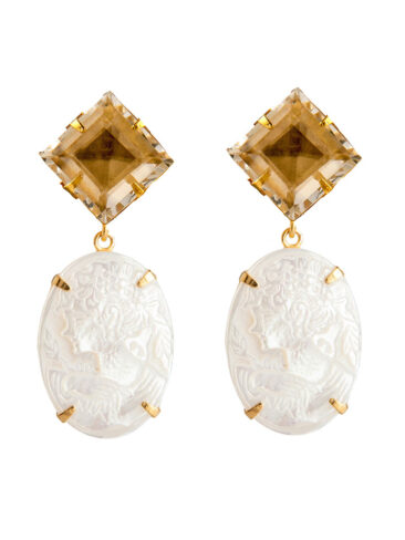 BOUNKIT // EARRINGS SET W/ LEMON QUARTZ AND CARVED MOTHER OF PEARL DROP