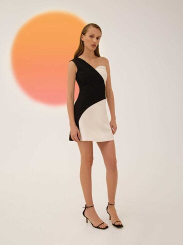 L.A.B. By TERNOVSKAYA // TWO TONE ONE SHOULDER DRESS, CREAM/BLACK