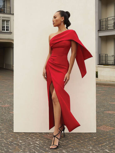 OM // “LAVINIA” ONE SLEEVE GATHERED EVENING DRESS