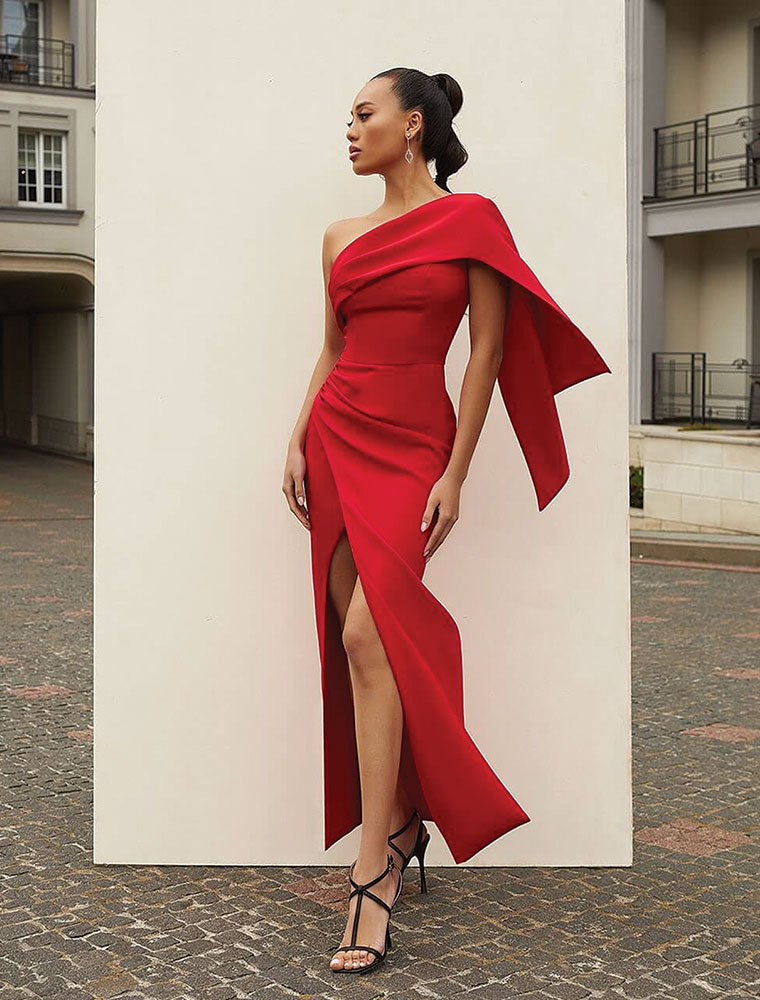 OM // "LAVINIA" ONE SLEEVE GATHERED EVENING DRESS