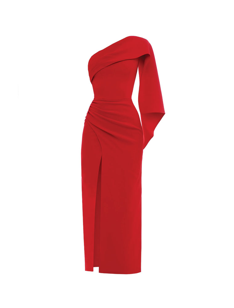 OM // "LAVINIA" ONE SLEEVE GATHERED EVENING DRESS - Image 2