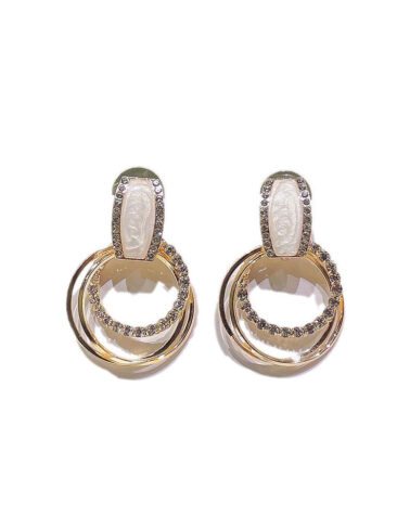 SE // SURGICAL STEEL GEOMETRIC CIRCLE RHINESTONE EARRINGS, GOLD
