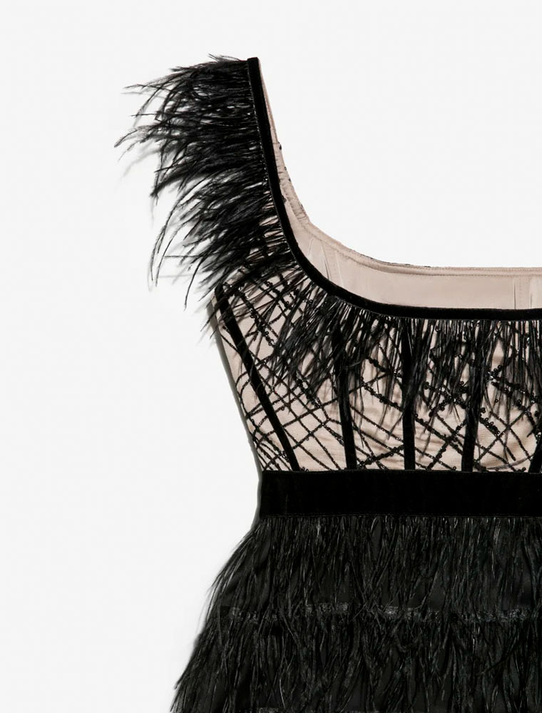 GEPUR // OFF THE SHOULDER MINI FEATHER DRESS, BLACK - Image 5