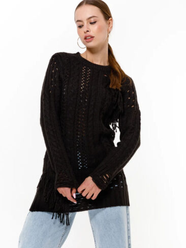 GEPUR // DISTRESSED FRINGE SWEATER, BLACK