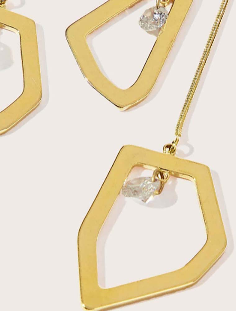 SE // SURGICAL STEEL IRREGULAR HOLLOW OUT DROP EARRINGS, GOLD - Image 3