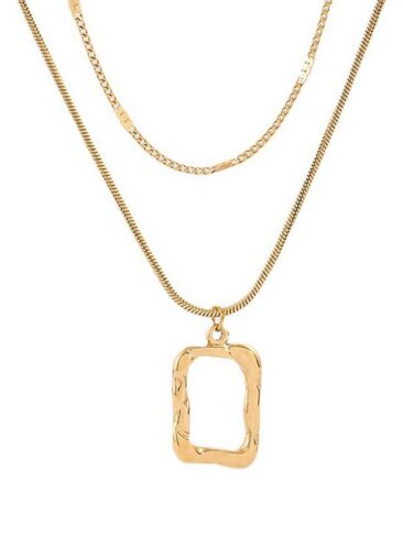SE // RECTANGLE TITANIUM STEEL LAYERED NECKLACES, GOLD