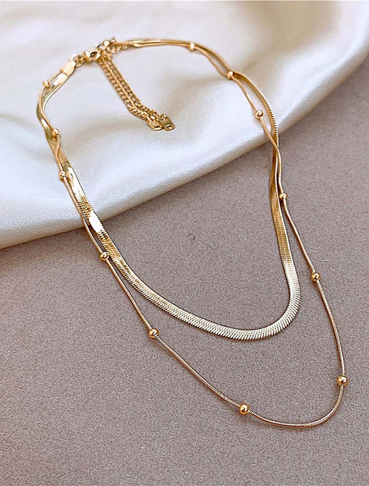 SE // U-SHAPE TITANIUM STEEL LAYERED NECKLACE, GOLD - Image 3