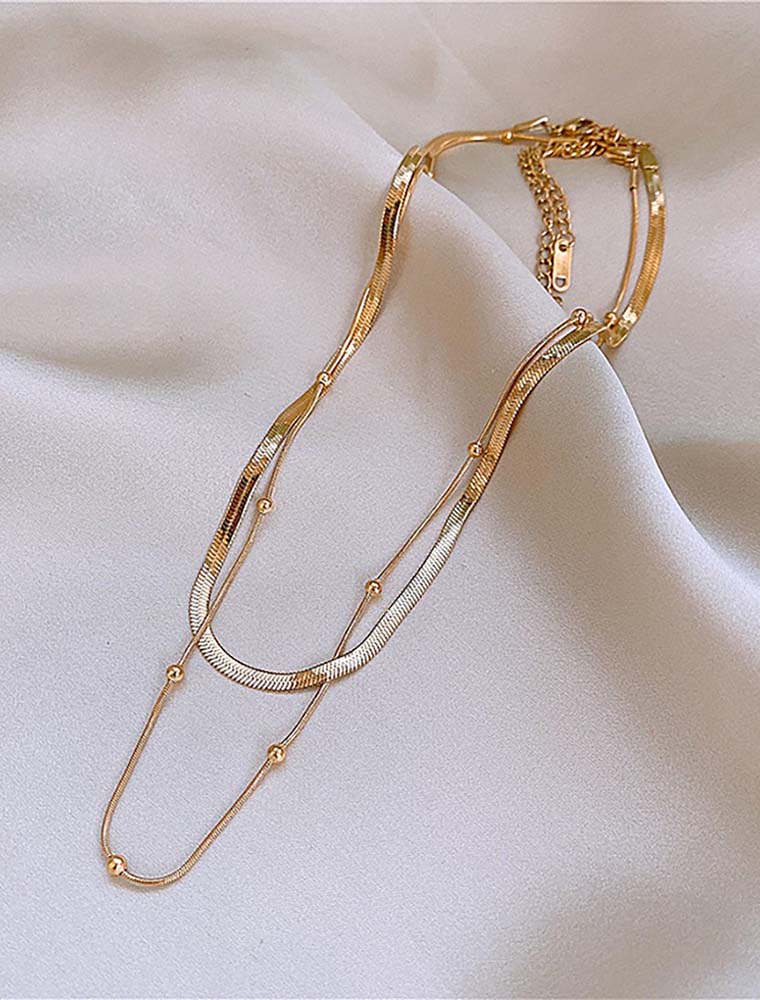 SE // U-SHAPE TITANIUM STEEL LAYERED NECKLACE, GOLD - Image 2