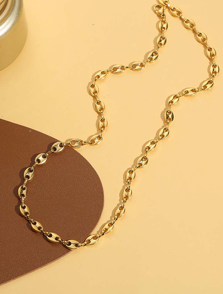 SE // SURGICAL STEEL PIGS NOSE SHAPE CHAIN NECKLACE, GOLD - Image 2