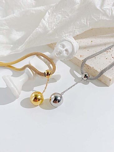 SE // SURGICAL STEEL CHAIN AND BALL GEOMETRIC NECKLACE, SILVER