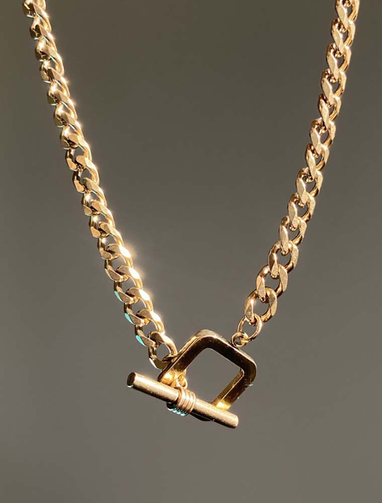 SE // SURGICAL STEEL GEOMETRIC T NECKLACE, GOLD - Image 2