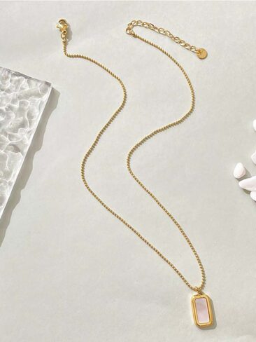 SE // SURGICAL STEEL GEOMETRIC NECKLACE W/ MOTHER OF PEARL, GOLD