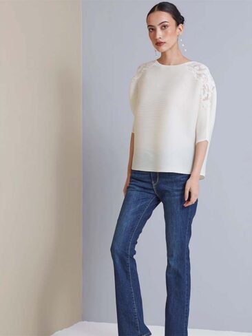 SCARLET SAGE // SIMONE LACED SHOULDER TOP, CREAM