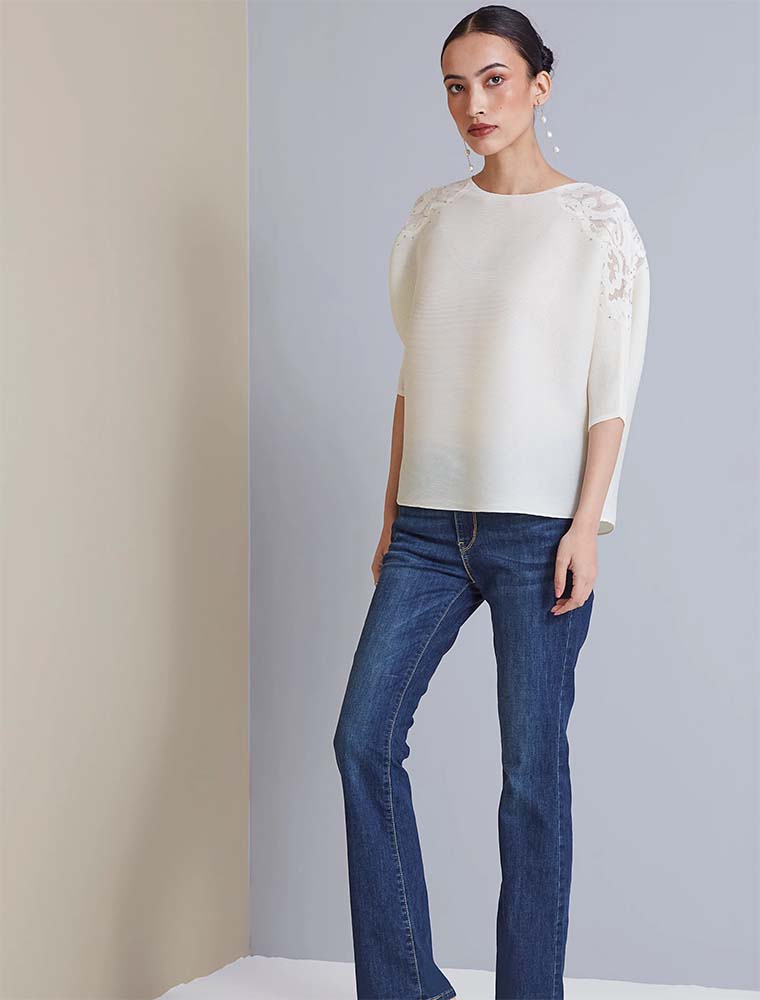 SCARLET SAGE // SIMONE LACED SHOULDER TOP, CREAM