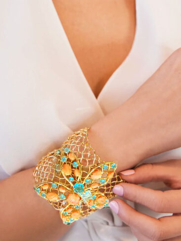 BOUNKIT // DOUBLE MESH CUFF WITH BLUE QUARTZ AND SPINY OYSTER
