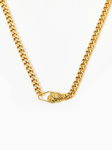 SE // STAINLESS STEEL AND GREEN CUBIC ZIRCONIA SERPENT NECKLACE, GOLD