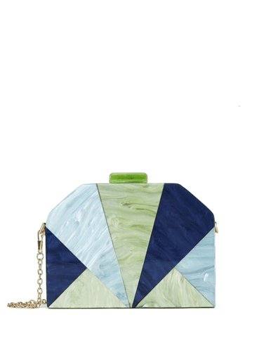 A.KOM // GEOMETRICAL ACRYLIC CLUTCH BAG, MULTICOLOR BLUE/GREEN