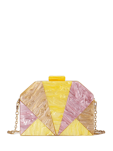 A.KOM // GEOMETRICAL ACRYLIC CLUTCH BAG, MULTICOLOR PINK/YELLOW