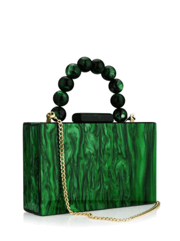 A.KOM // RECTANGULAR GEOMETRIC ACRYLIC CLUTCH BAG, GREEN