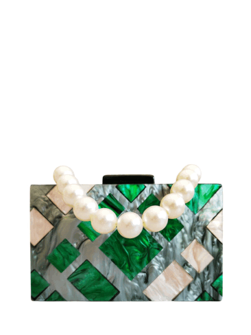 A.KOM // RECTANGULAR GEOMETRIC ACRYLIC CLUTCH BAG, PEARL/GREEN