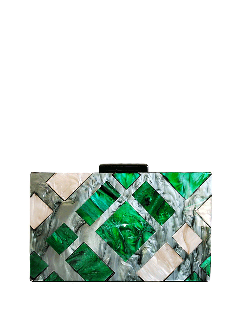 A.KOM // RECTANGULAR GEOMETRIC ACRYLIC CLUTCH BAG, PEARL/GREEN - Image 2