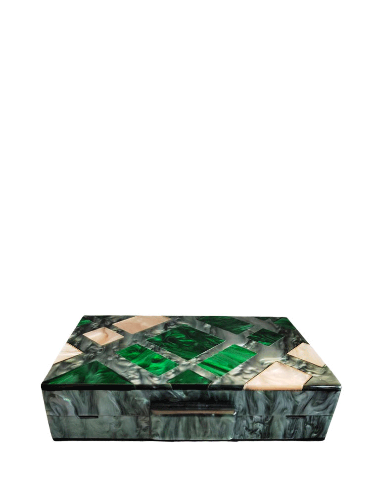A.KOM // RECTANGULAR GEOMETRIC ACRYLIC CLUTCH BAG, PEARL/GREEN - Image 4