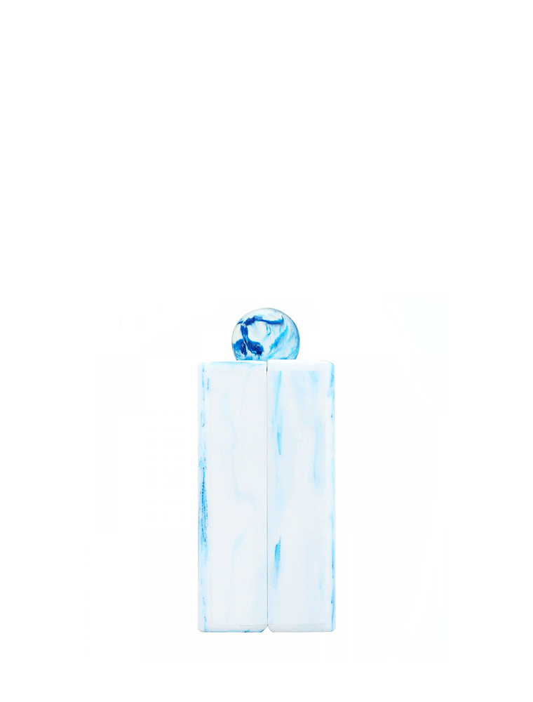 A.KOM // RECTANGULAR ACRYLIC CLUTCH BAG W/ ROUND NUB, BLUE/WHITE - Image 2