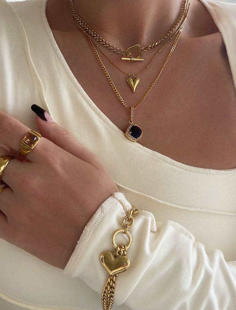 SE // SURGICAL STEEL GEOMETRIC T NECKLACE, GOLD - Image 3