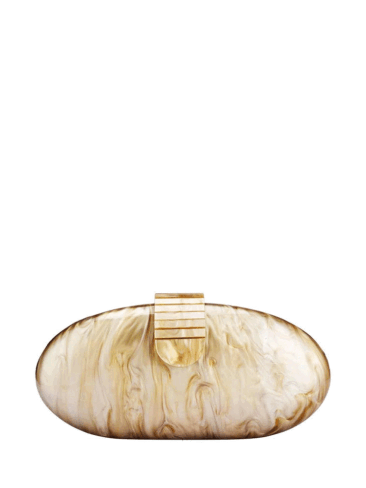 A.KOM // OVAL ACRYLIC CLUTCH BAG W/ FLAP, BEIGE