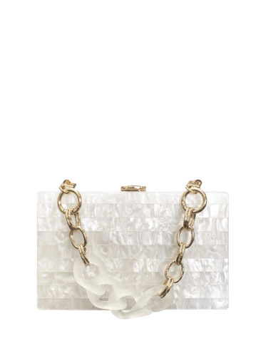 A.KOM // RECTANGULAR ACRYLIC CLUTCH BAG, PEARL WHITE