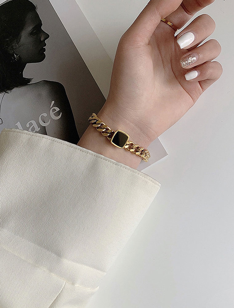 SE // SURGICAL STEEL HIP HOP THICK CHAIN BRACELET, GOLD - Image 2