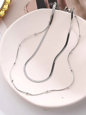 SE // U-SHAPE TITANIUM STEEL LAYERED NECKLACE, SILVER