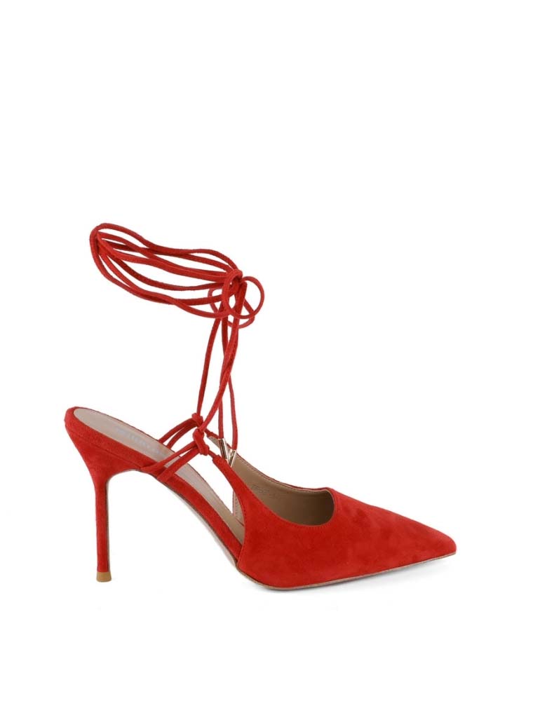 MIRATON // WOMEN'S LACE-UP POINTY TOE PUMPS, RED - Image 2