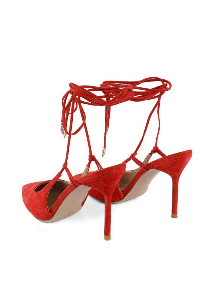 MIRATON // WOMEN'S LACE-UP POINTY TOE PUMPS, RED - Image 3