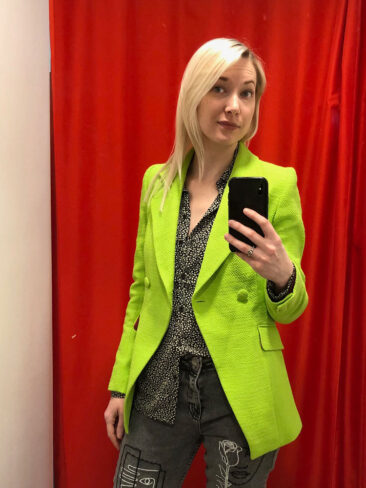 GIZIA // CLASSIC TAILORED DOUBLE-BREASTED BLAZER, LIME GREEN