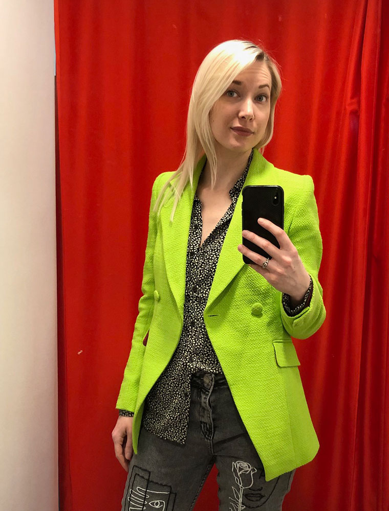 GIZIA // CLASSIC TAILORED DOUBLE-BREASTED BLAZER, LIME GREEN
