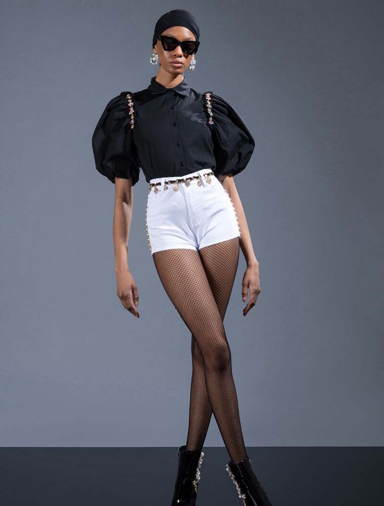A.KOM // PUFF SLEEVE DETAILED BUTTON DOWN TOP, BLACK - Image 2