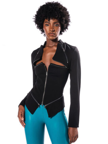 A.KOM // V-CUT ZIPPER DETAIL LONG SLEEVE TOP, BLACK