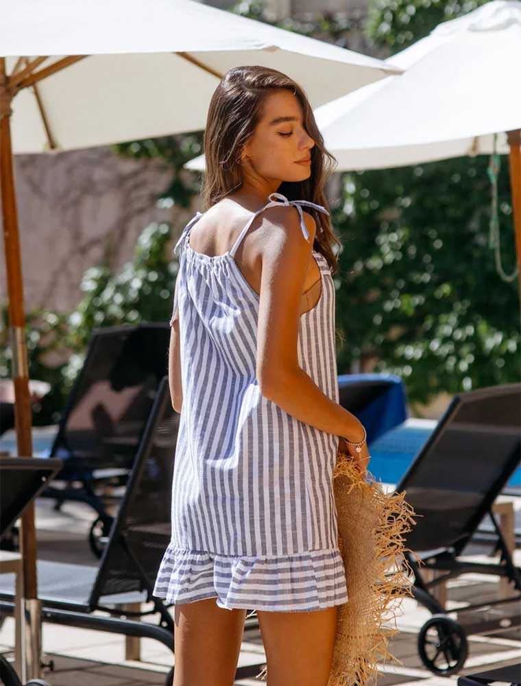 GEPUR // SLEEVELESS STRIPED A-LINE DRESS, GREY/WHITE - Image 4
