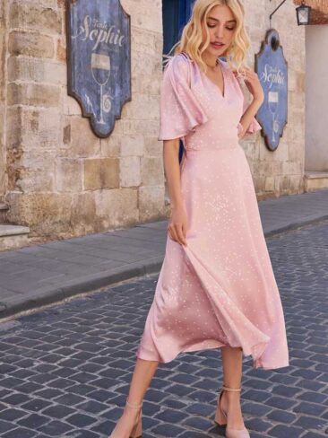 GEPUR // SHORT LOOSE SLEEVE V-NECK DRESS, PINK